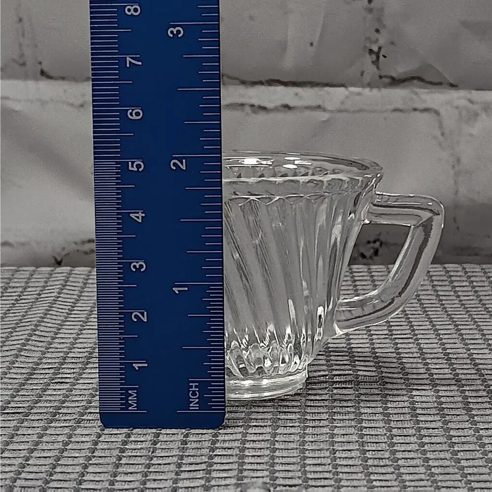 6 FEDERAL GLASS Clear Diana Pattern Swirl Demitasse Cup & Saucer Sets Depression